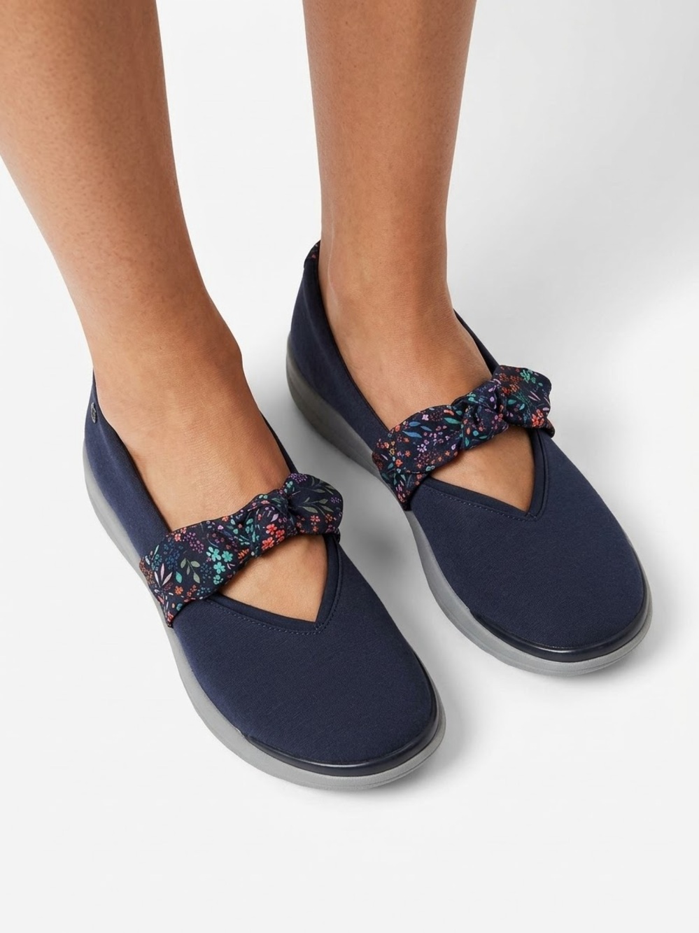 Women’s Navy Slip-On Flats with Floral Bow Strap